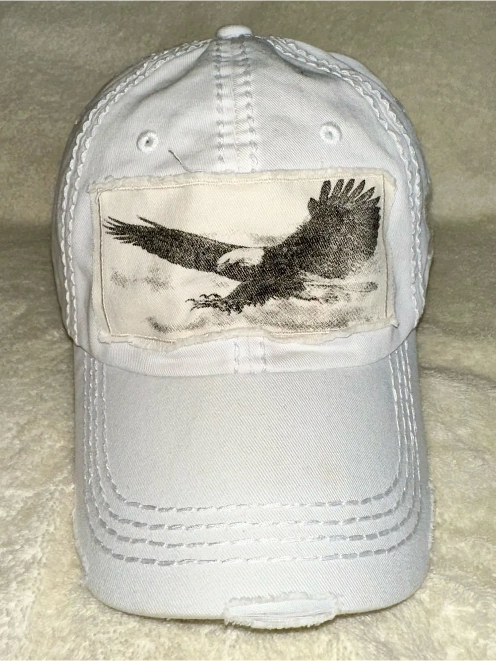KBETHOS Distressed White Eagle Patch Dad Hat Retro Y2K Grunge Baseball Cap 01